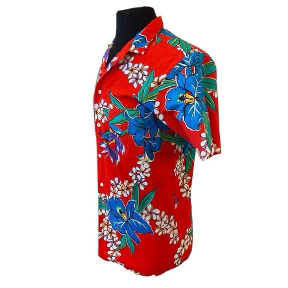 SunForce Mens Vintage 1980s Hawaiian Shirt Size Medium Slim Fit Red Button Down - Picture 2 of 8